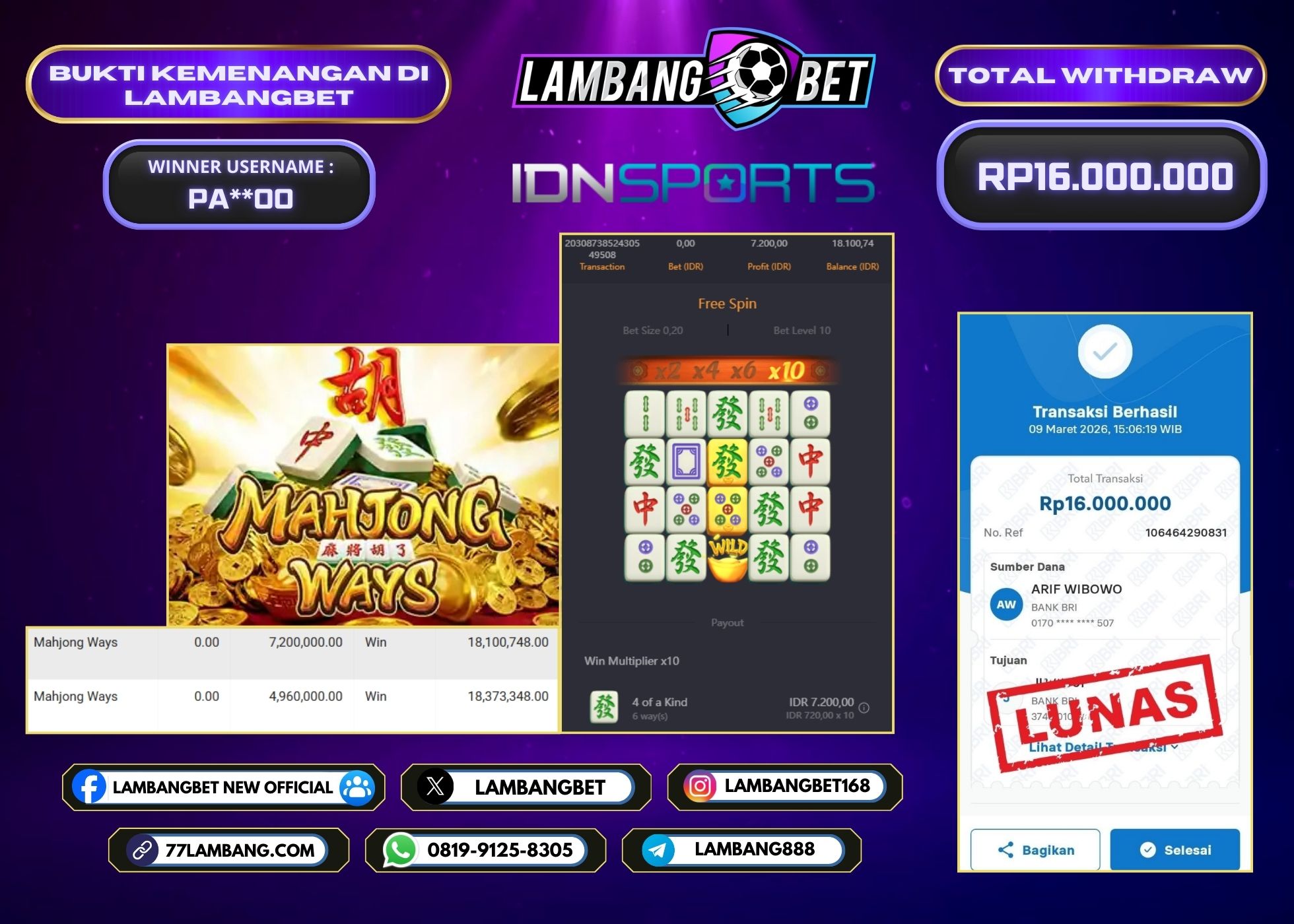 LAMBANGBET [9 MARET 2025] JACKPOT SLOT Starlight Princess 1000 "Rp16.000.000" LUNAS